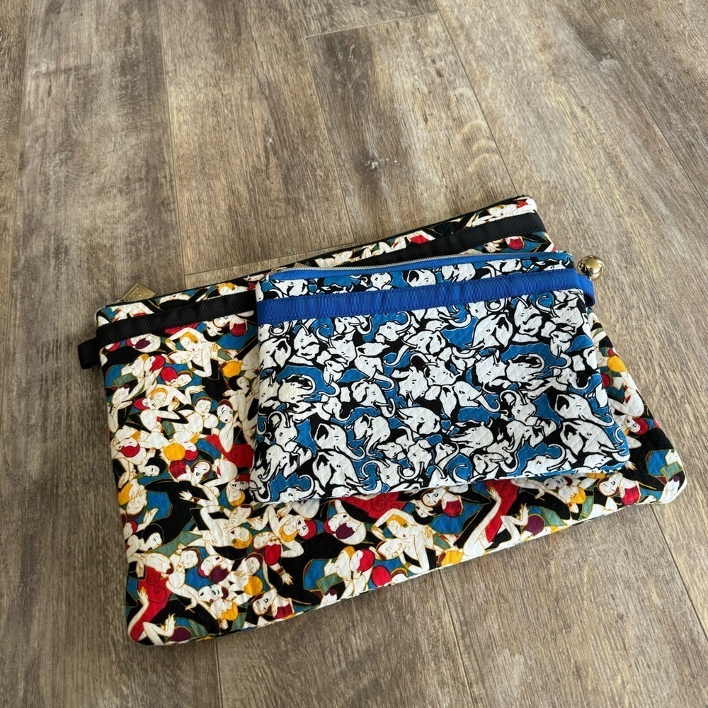 Carolina Herrera Two Pouch Set - Colorful Graphic Prints Nylon Washable Interior - Picture 7 of 7